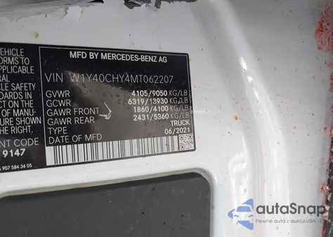 2021 Mercedes-Benz Sprinter 2500 High Roof I4 z USA, uszkodzony, nr VIN W1Y40CHY4MT062207